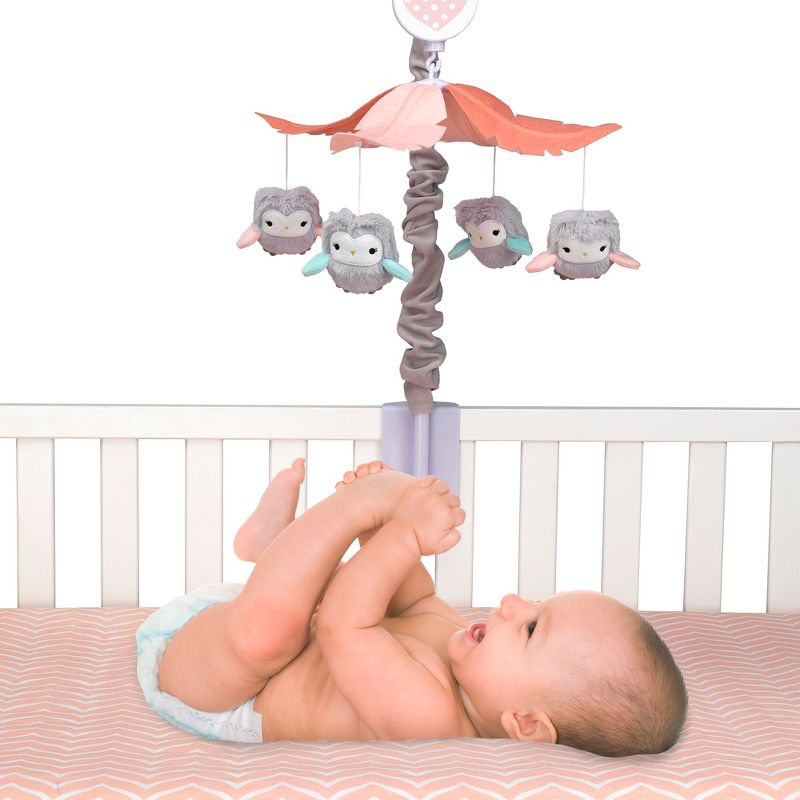 Lambs & Ivy Sweet Owl Dreams Gray/Pink Musical Baby Crib Mobile Soother Toy, 4 of 6