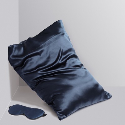 2 Pcs Standard Silk for Hair and Skin Gift Set Pillowcase Eye Cover Navy Blue - PiccoCasa