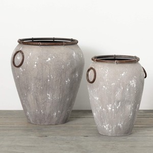Sullivans 21.75" & 18.75" Outdoor Rustic Urn Planter Set of 2, Metal - 1 of 3