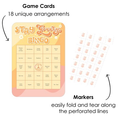 Big Dot of Happiness Stay Groovy - Bingo Cards and Markers - Boho Hippie Party Bingo Game - Set of 18