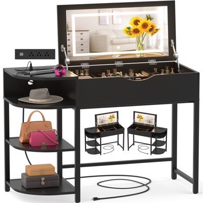 Besiost Flip-Top Makeup Dressing Table with mirror and Drawer, Small Vanity Desk with Charging Station