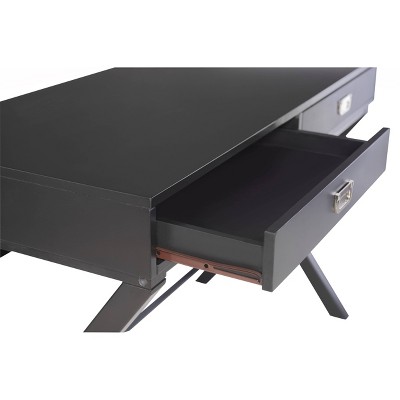 Sleek X-Framed Black Wood Writing Desk with Silver Hardware