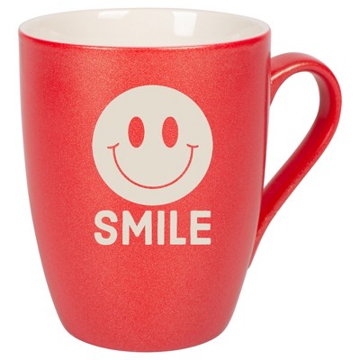 100 North Smiley Face 10 Ounce Crimson Red Metallic Finish, Comfortably Fits Your Hands, New Bone China Coffee Tea Cup Mug, Smile