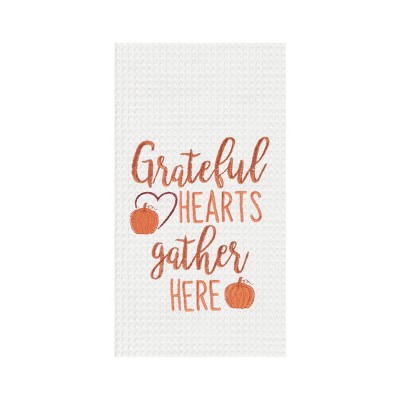 C&F Home Grateful Hearts Gather Here Embroidered Waffle Weave Kitchen Towel