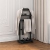 Portable Wooden Clothes Rack, 5-in-1 Suit Valet Stand with Shoe Shelf, Coat Hanger & Top Tray, 47.24" Tall, Black - 2 of 4