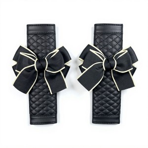 Anna-Kaci Quilted PU Leather Car Seat Belt Covers with Decorative Ribbon Bow Set - Black - 1 of 4