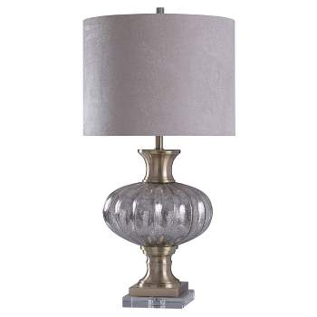 Fener Ribbed Mercury Glass with Metal and Crystal Base Gold Table Lamp - StyleCraft