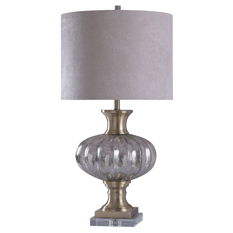 Fener Ribbed Mercury Glass with Metal and Crystal Base Gold Table Lamp - StyleCraft, 1 of 5