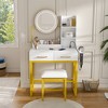 KTMBDW Modern Vanity Desk with Mirror, LED Lights and Power Outlet Makeup Vanity Table with 2 Drawers and 2 Metal Leg for Bedroom Dressing Room - 2 of 4