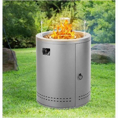 Zafro Circular 20 inch Propane Fire Pit, Outdoor Gas Fire Pit with Lava Rocks, Protective Cover, Glass Wind Guard for Party/Backyard/Patio, Grey