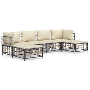 vidaXL Patio Furniture Set 6-Piece Sofa with Cushions - Anthracite Poly Rattan; Outdoor/Garden/Terrace Modular Sofa Set with Cushions - 1 of 4