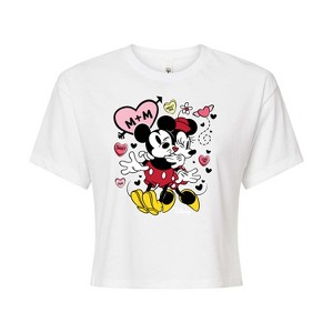 Women's - Disney - Mickey Minnie Heart Cropped Graphic T-Shirt - 1 of 4