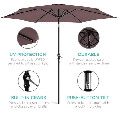10ft Deep Taupe Steel Market Patio Umbrella with Crank and Tilt