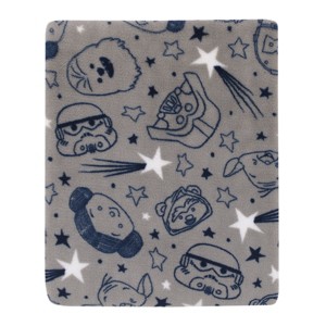 NoJo Star Wars Welcome to the Galaxy Navy and Gray Princess Leia, R2-D2, Chewbacca, and C-3PO Super Soft Toddler Blanket - 1 of 4