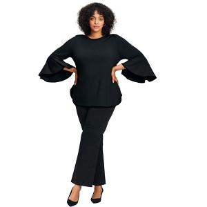 Avenue Women's Plus Size Ivana Contrast Bell Sleeve Top - 1 of 4