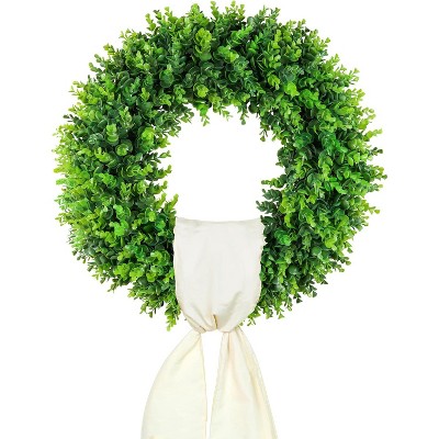 Attop 20'' Boxwood Wreaths Front Door Artificial Spring Wreath. Wreaths Green Year Round Indoor Outdoor