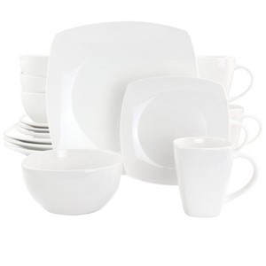 Gibson Elite Soho Lounge 16 Piece Square Fine Ceramic Dinnerware Set in White - 1 of 4