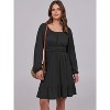 Long Lantern Sleeve Swing Dress with Square Neck & Ruffle Hem, Elastic Waist A-Line Short Dress for Women, Fall Fashion Black - 3 of 4