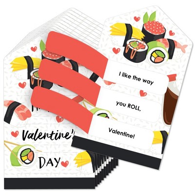 Big Dot of Happiness Let's Roll - Sushi - Cards for Kids - Happy Valentine's Day Pull Tabs - Set of 12