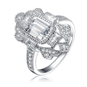 Guili Radiance Sterling Silver Ring, Rhodium-Plated, Cubic Zirconia, Cocktail Style, Dazzling & Timeless, Luxurious Statement Jewelry, Sizes 6-8. - 1 of 3