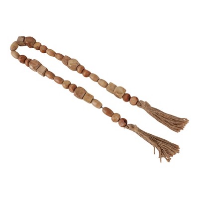 Sagebrook Home Wooden Bead Garland - Contemporary Rustic Natural Brown Mango Wood Home Decor Beaded Accent