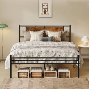 Queen Size Bed Frame with Victorian Vintage Headboard and Footboard - 1 of 4