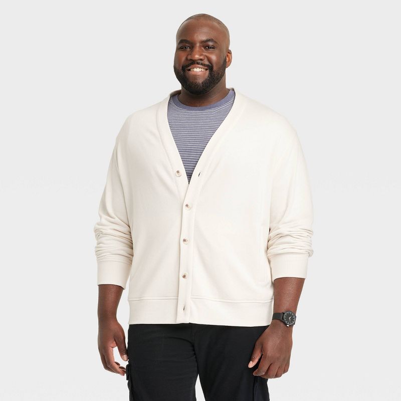 Men&#39;s V-Neck French Terry Cardigan - Goodfellow &#38; Co&#8482; Ivory, 1 of 5