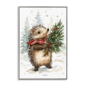 Stupell Industries Christmas Hedgehog & Pine Framed Giclee Art - 1 of 4
