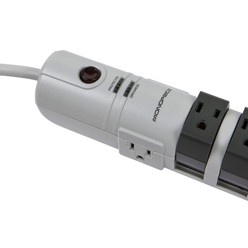 Monoprice Power & Surge - 8 Outlet Rotating Surge Strip - Gray | UL Rated 2, 160 Joules with Grounded and Protected Light Indicator, 4 of 7