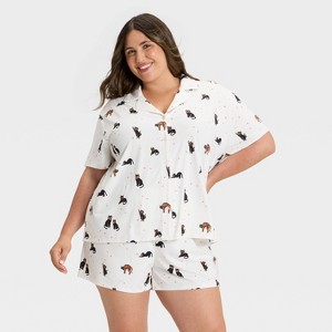 Women's Halloween Short Sleeve Notch Collar Shirt and Shorts Pajama Set - Hyde and EEK! Boutique™ - 1 of 4