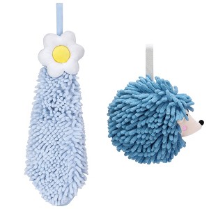 REGALWOVEN 2 Packs Chenille Hand Towel Flower and Cute Cartoon Hanging Hand Towel for Bathroom 6" x 15"/7" x 7" - 1 of 4