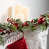 72"L Sullivans Artificial Jingle Bell Holly Pine Christmas Garland, Green-Red, Indoor Christmas Decor - 3 of 3
