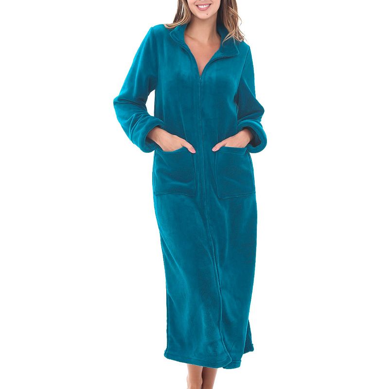 Women's Zip Up Fleece Robe, Soft Warm Plush Zipper Bathrobe, 1 of 8