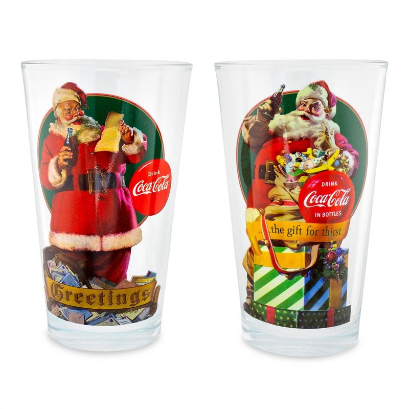 Silver Buffalo Coca-Cola Vintage Santa Claus 16-Ounce Pint Glasses | Set of 2, 1 of 9