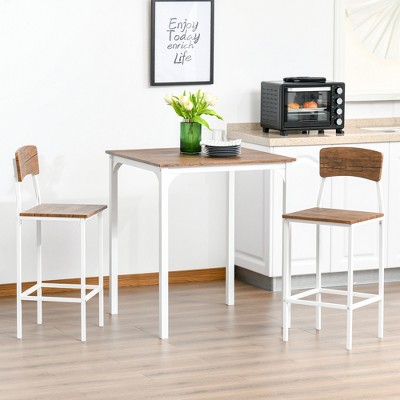Rustic White and Medium Wood 3-Piece Bar Table Set with Steel Legs