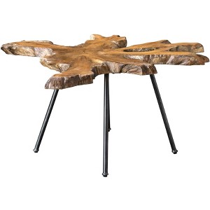 Uttermost Rustic Light Honey Glazing Natural Solid Teak Wood Accent Table 38" x 28" Aged Black Iron Legs for Living Room Bedroom - 1 of 1