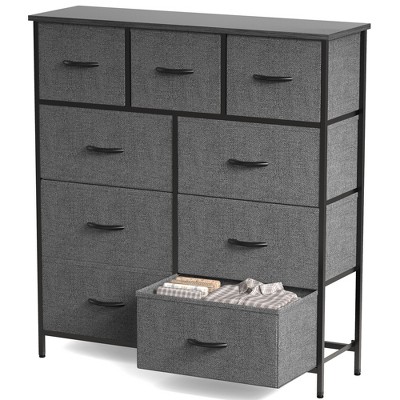 DOMETOUR Dresser for Bedroom 9 Drawer Fabric Storage Tower, Storage Cabinet Tall Chest Organizer Unit Bins Living Room Entryway Closet-Gray