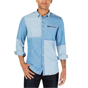 I.N.C International Concepts Mens Paint Spatter Button Up Shirt, Blue, Medium - 1 of 1