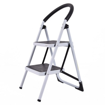 Heavy Duty White and Black 2-Step Foldable Ladder