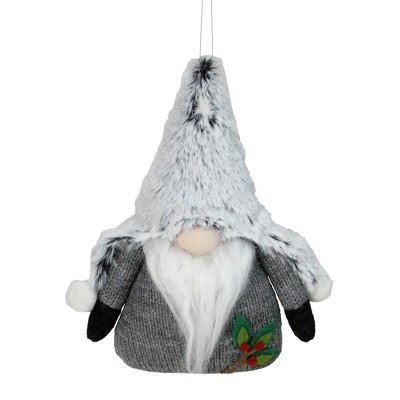 Northlight 6" Gray and White Stuffed Plush Gnome Hanging Christmas Ornament