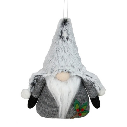 Northlight 6" Gray and White Stuffed Plush Gnome Hanging Christmas Ornament - image 1 of 3