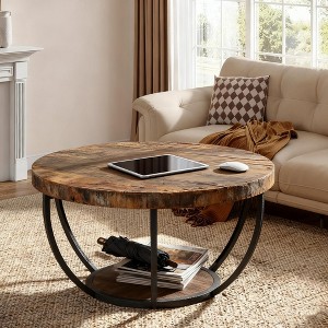 Gulches 31.5" Round Coffee Table, 2-Tier Storage (31.5"×31.5" Top + 18.11"×18.11" Base), Sturdy Engineered Wood and Metal Frame - 1 of 3