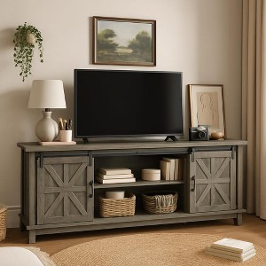 Farmhouse TV Stand Cabinet for 75" TV, Home Entertainment Center with Adjustable Shelf&Sliding Barn Doors,Media TV Console Table for Living Room - 1 of 4