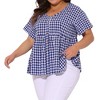Agnes Orinda Women's Plus Size Gingham 1950s V-Neck Peplum Babydoll Tops with Button Detail - 2 of 4