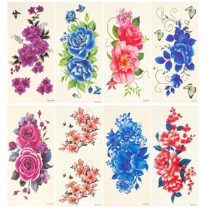 Wrapables Floral Temporary Tattoos Body Art Water Tattoos (8 Sheets) - 1 of 4