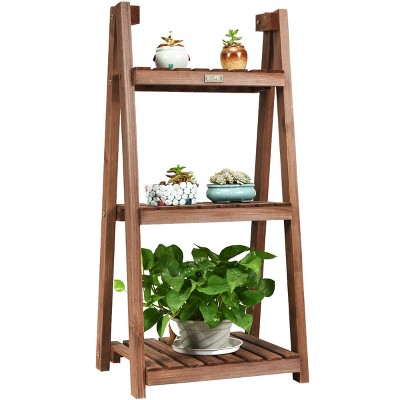 Costway 3-Tier Folding Flower Stand Rack Wood Plant Storage Display Shelf Multipurpose