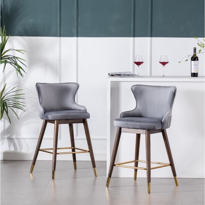 DOMETOUR Bar Stools Fabric Upholstered Counter Height Wingback Stools Set of 2