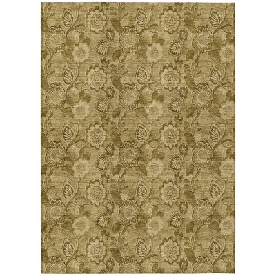 Brown And Beige Floral Washable Indoor Outdoor Area Rug