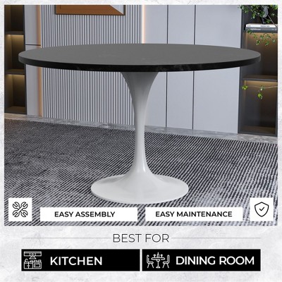 Verve Black Round MDF Dining Table with White Steel Pedestal Base
