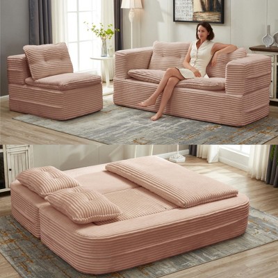 CAVINAS Modern 2-in-1 Foldable Futon Sofa Bed with Plush Blanket/Soft Pillows,Convertible Sleeper Sofa Couch for Living Room,Bedroom